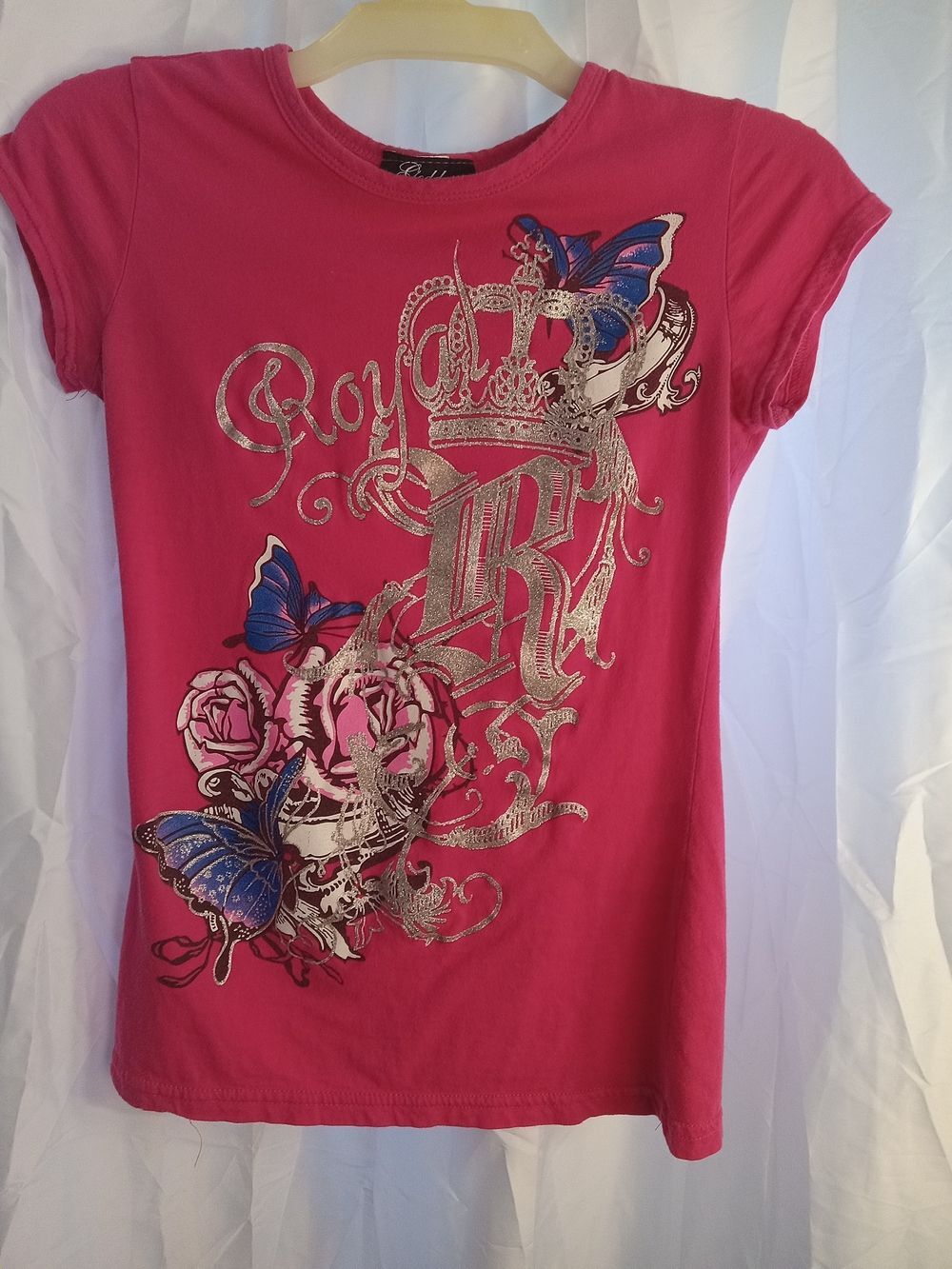 Goddess Hot Pink Short Sleeve Tee with Metallic Crown & Butterfly Graphic